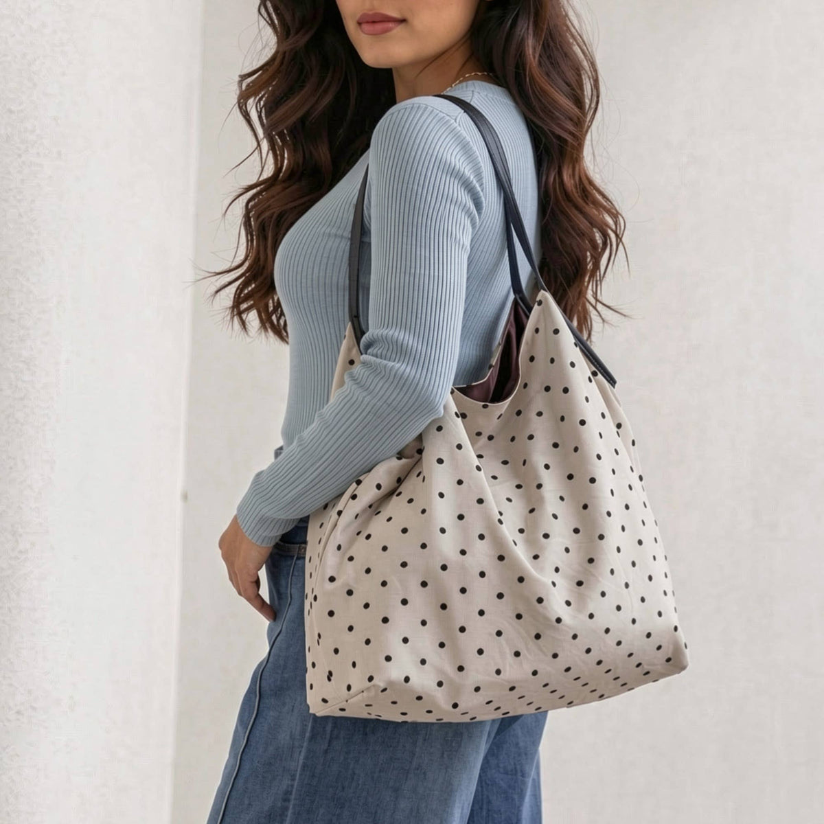 Slouchy Polka Dot Tote Bag | Ivory