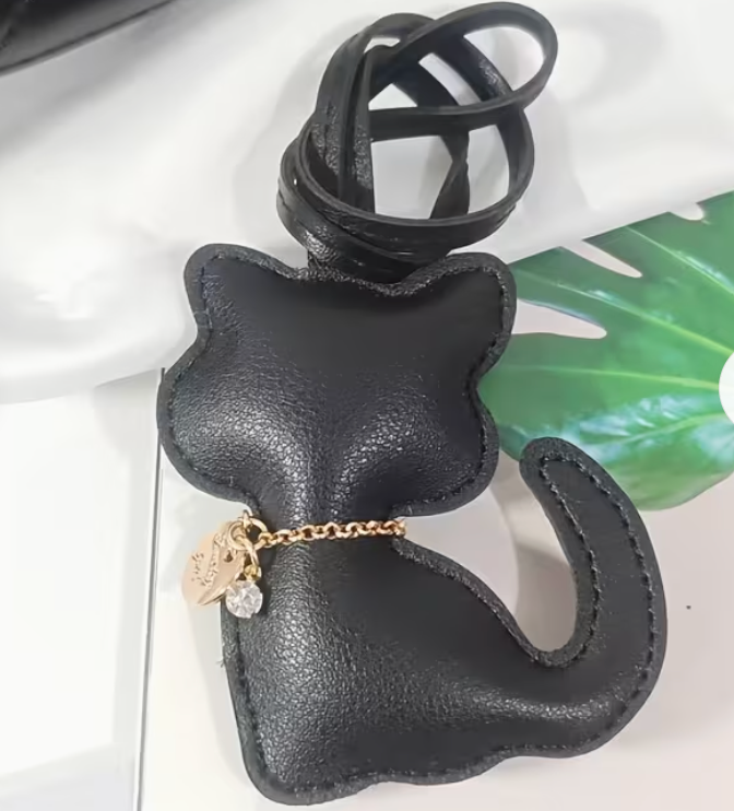 Black Cat Leather Bag Charm