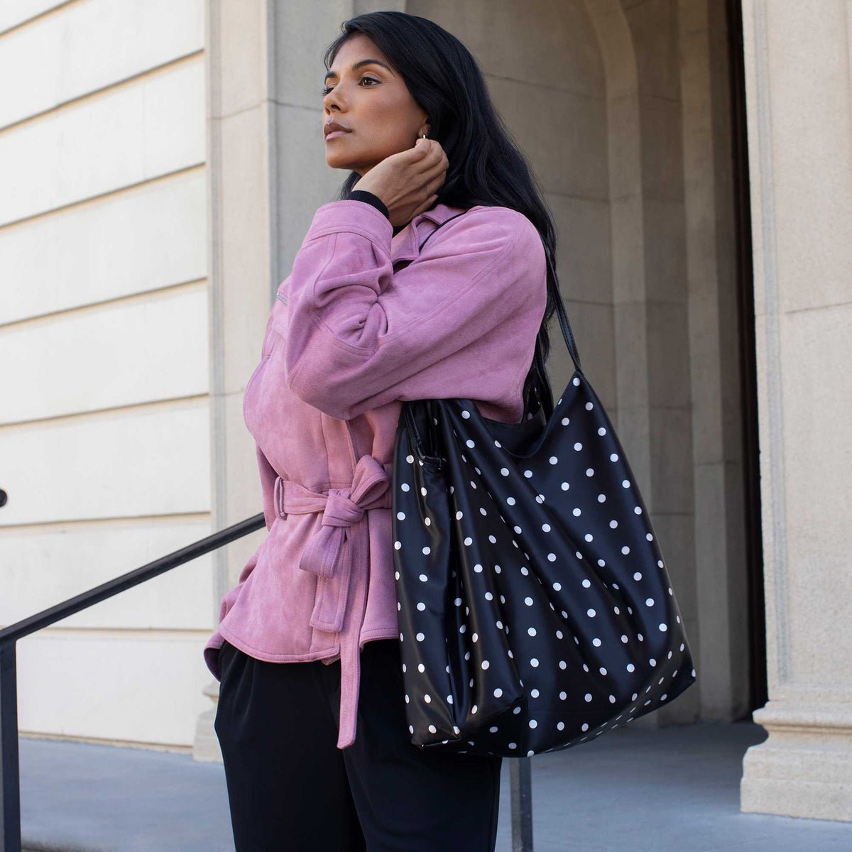Slouchy Polka Dot Tote Bag | Ivory